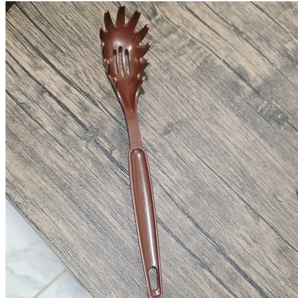 Ekco USA Spaghetti Server Pasta Fork‎ Spoon Utensil Brown Dishwasher Safe VTG